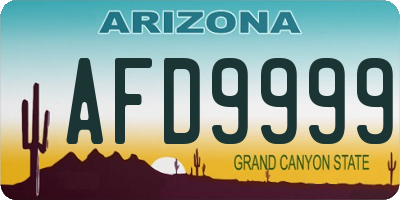AZ license plate AFD9999