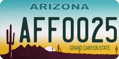 AZ license plate AFF0025