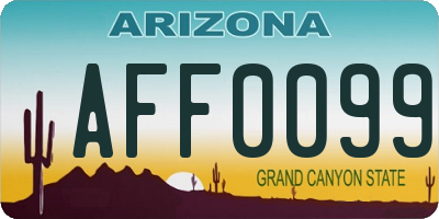 AZ license plate AFF0099