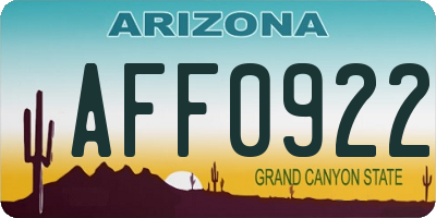 AZ license plate AFF0922