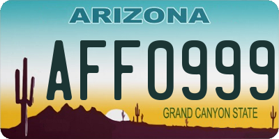 AZ license plate AFF0999