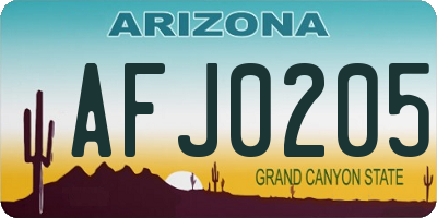 AZ license plate AFJ0205