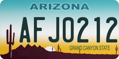 AZ license plate AFJ0212