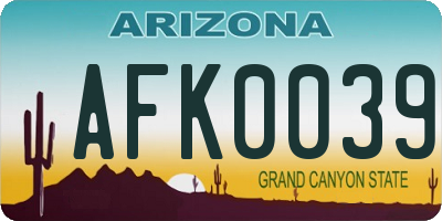 AZ license plate AFK0039