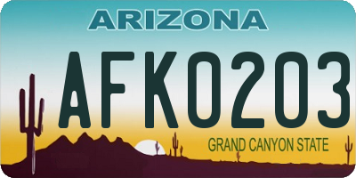 AZ license plate AFK0203