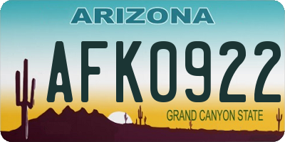 AZ license plate AFK0922
