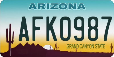 AZ license plate AFK0987