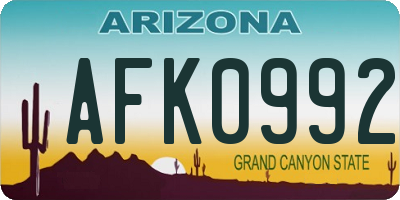 AZ license plate AFK0992