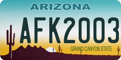 AZ license plate AFK2003