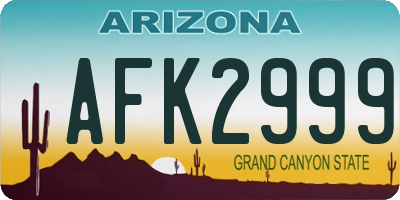 AZ license plate AFK2999