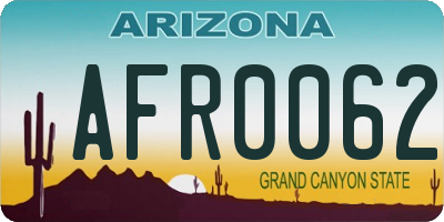 AZ license plate AFR0062