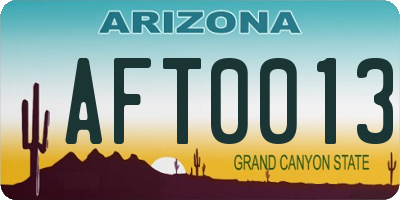 AZ license plate AFT0013