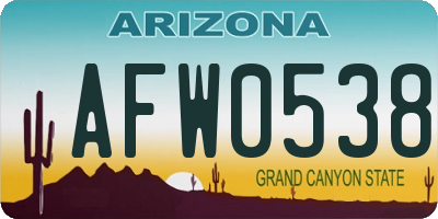 AZ license plate AFW0538