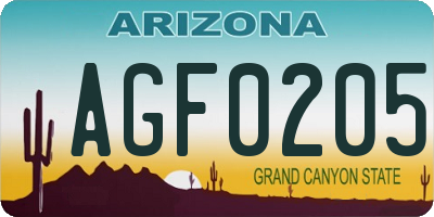 AZ license plate AGF0205