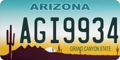 AZ license plate AGI9934