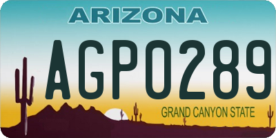 AZ license plate AGP0289
