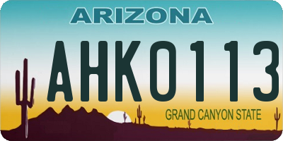 AZ license plate AHK0113