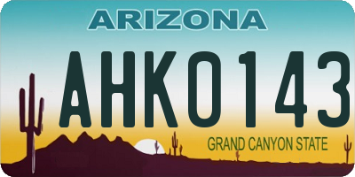AZ license plate AHK0143