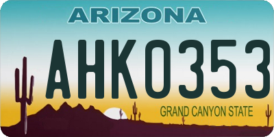 AZ license plate AHK0353