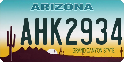 AZ license plate AHK2934