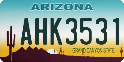 AZ license plate AHK3531