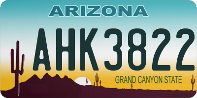 AZ license plate AHK3822