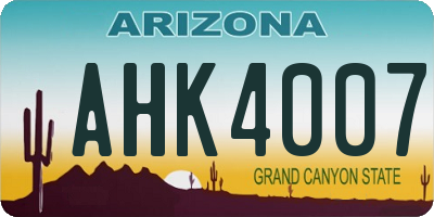 AZ license plate AHK4007