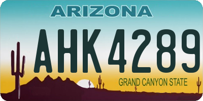 AZ license plate AHK4289