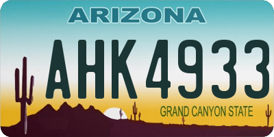 AZ license plate AHK4933