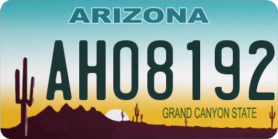 AZ license plate AHO8192