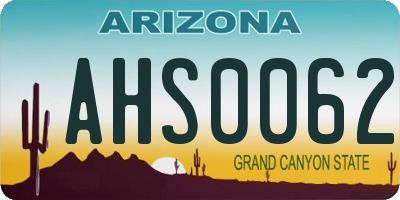 AZ license plate AHS0062
