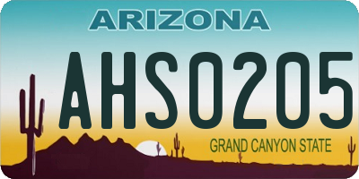 AZ license plate AHS0205