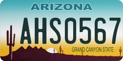 AZ license plate AHS0567