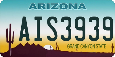 AZ license plate AIS3939