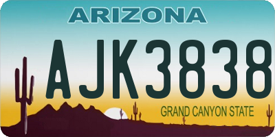 AZ license plate AJK3838