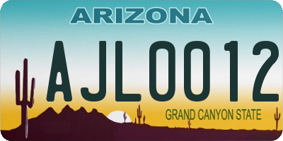 AZ license plate AJL0012