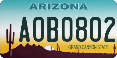 AZ license plate AOB0802