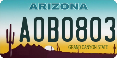 AZ license plate AOB0803