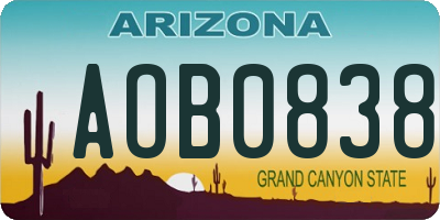 AZ license plate AOB0838