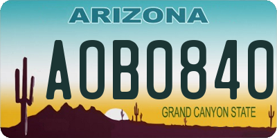 AZ license plate AOB0840