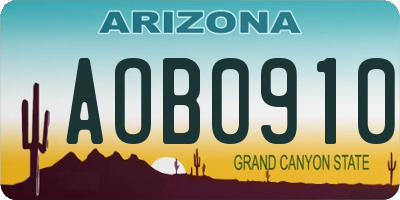 AZ license plate AOB0910