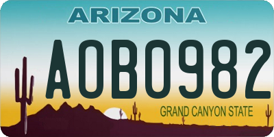 AZ license plate AOB0982