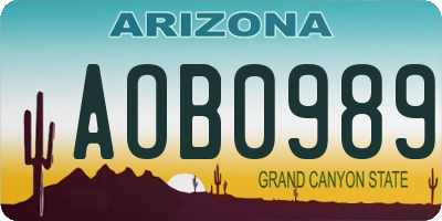 AZ license plate AOB0989