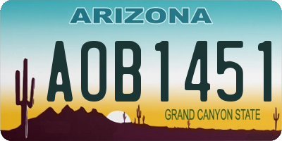 AZ license plate AOB1451
