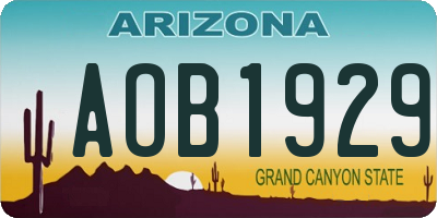AZ license plate AOB1929