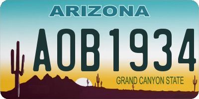 AZ license plate AOB1934