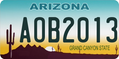AZ license plate AOB2013