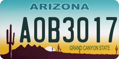 AZ license plate AOB3017