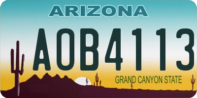 AZ license plate AOB4113