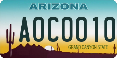 AZ license plate AOC0010